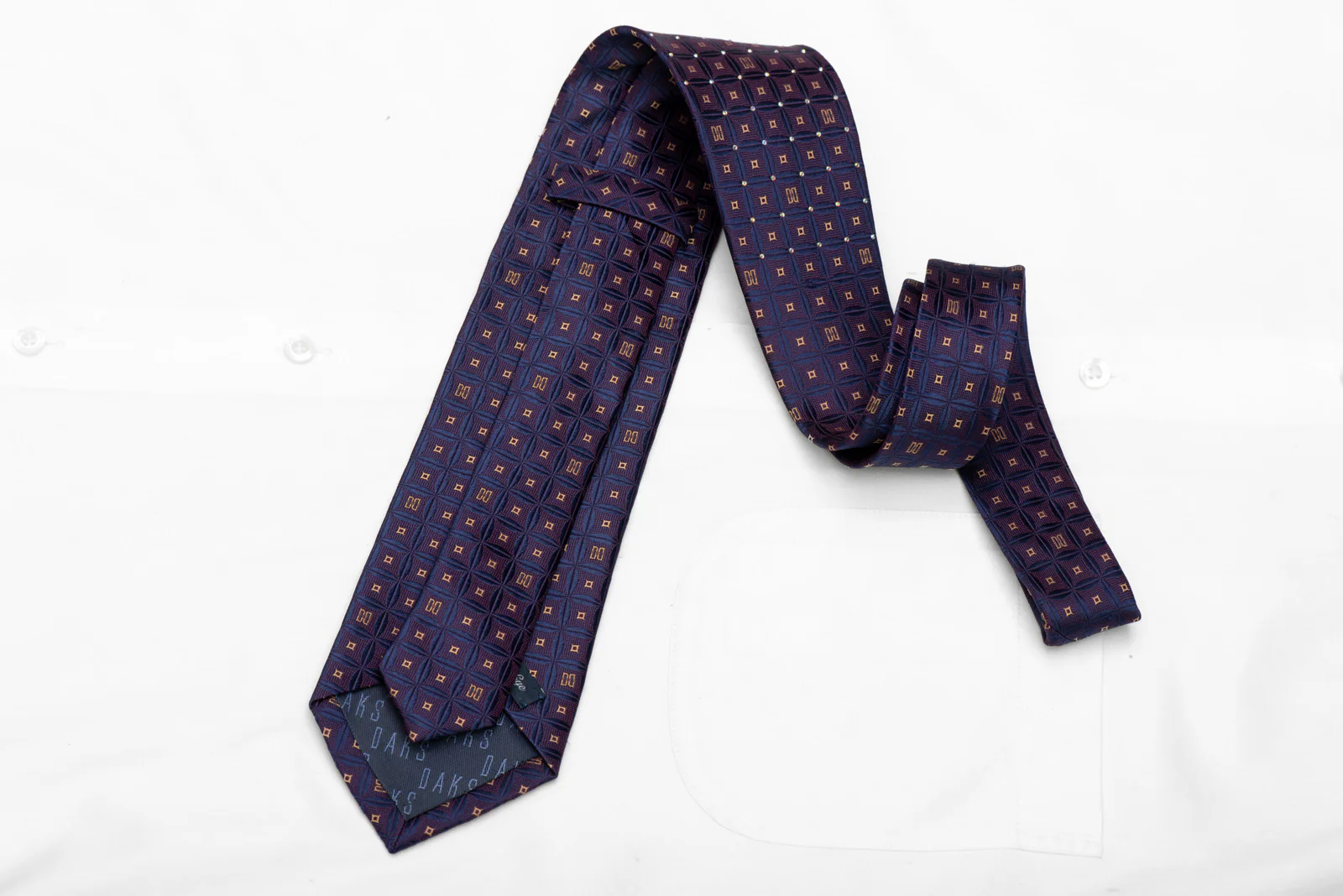 Blue Burgundy Geometric Rhinestone Silk Necktie - Image 4