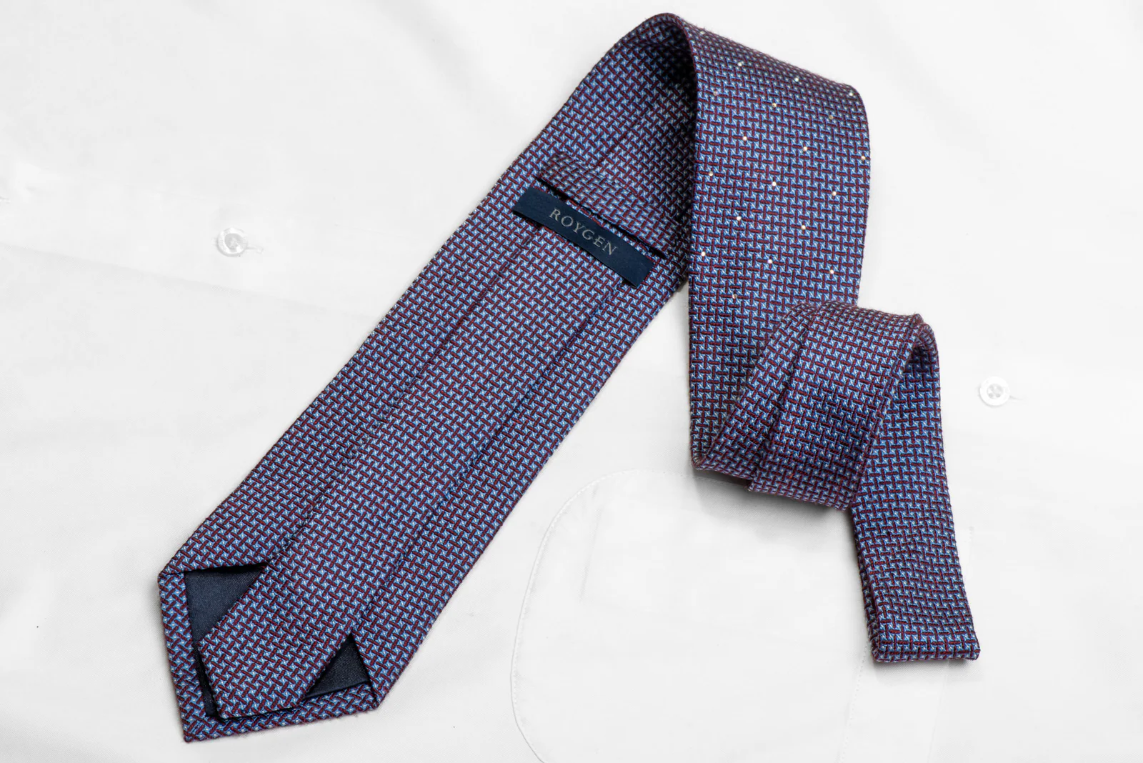Blue Burgundy Geometric Trellis Rhinestone Silk Necktie - Image 4