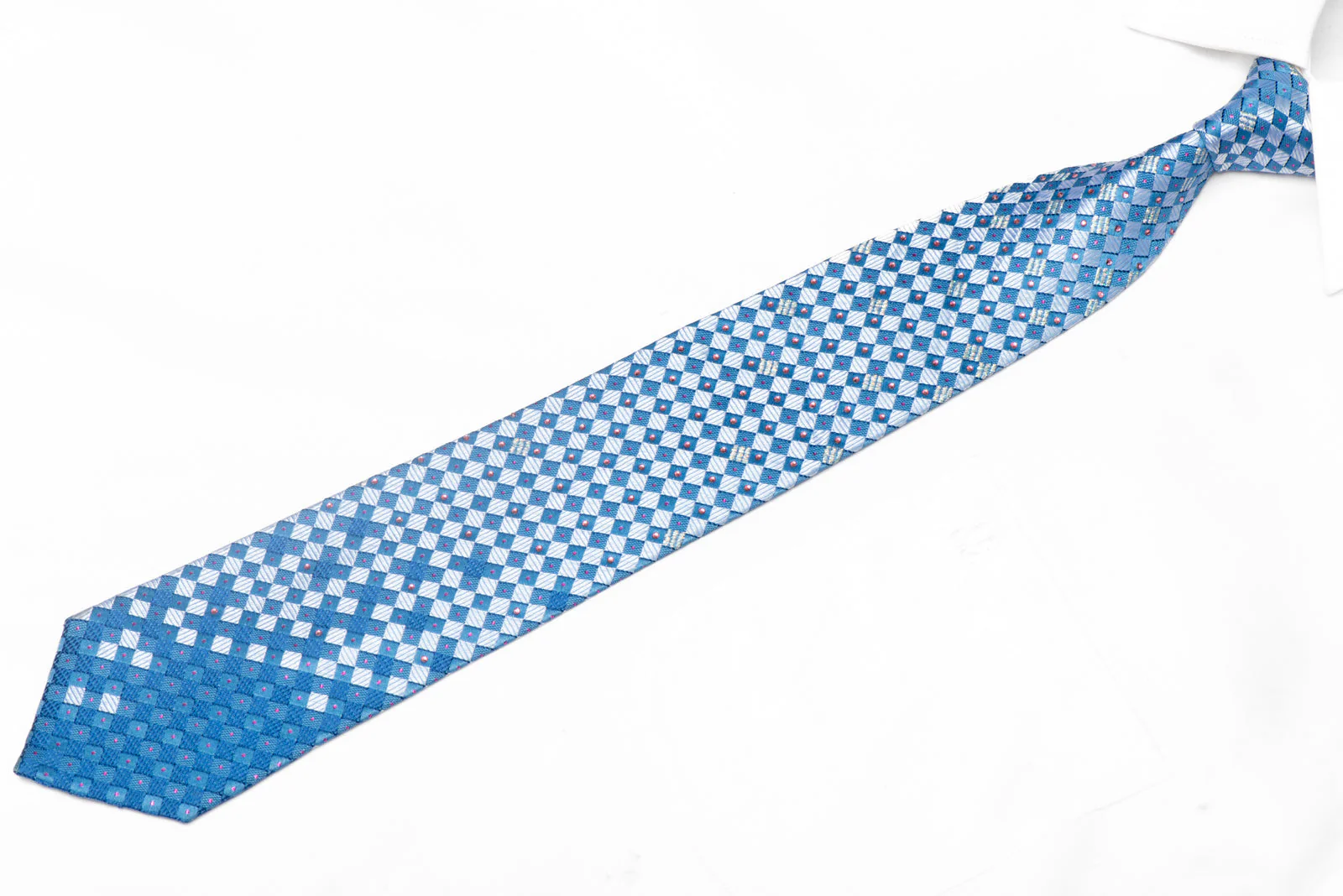 Blue Checkered Rhinestone Silk Tie With Purple Sparkles - Image 2