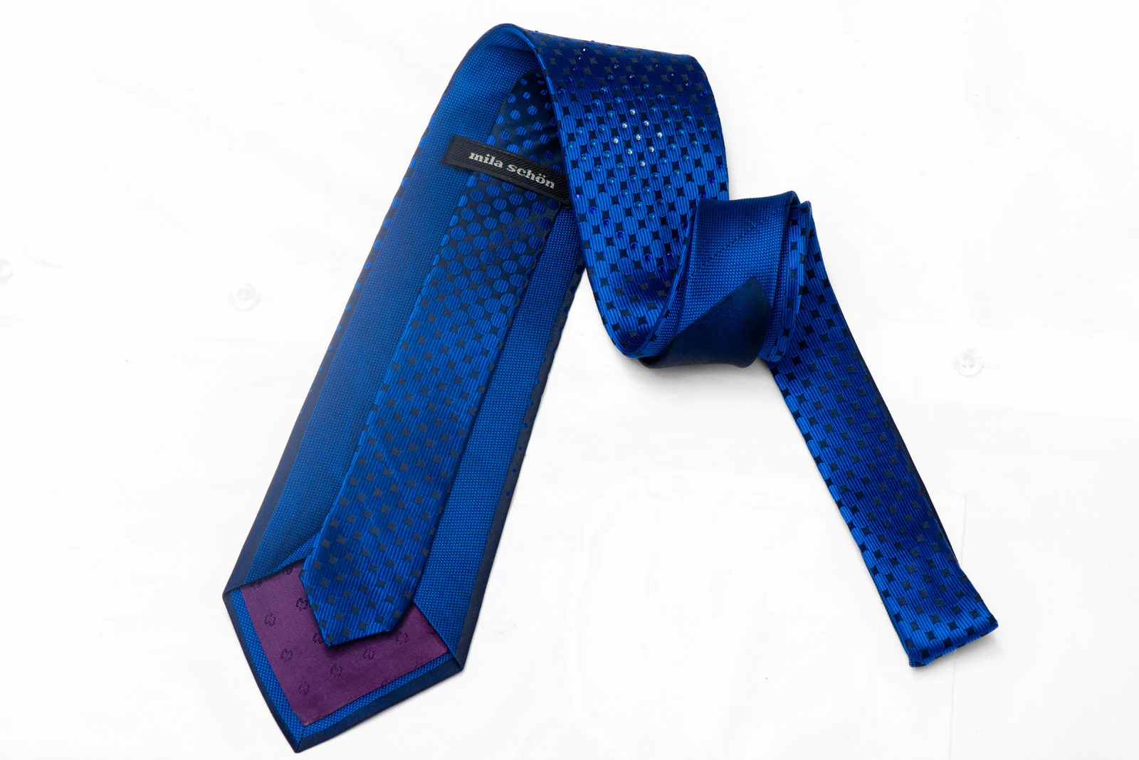 Blue Geometric Circles On Navy Rhinestone Silk Tie - Image 3