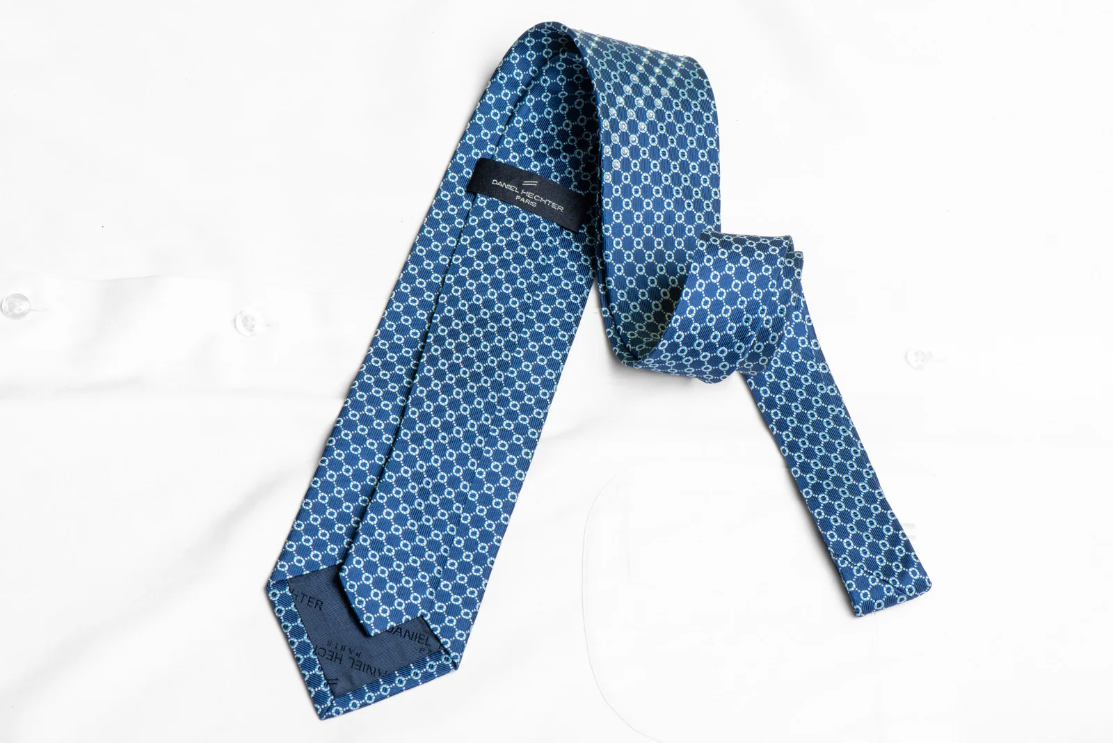 Blue Geometric Trellis On Blue Rhinestone Tie With Silver Sparkles - Image 4