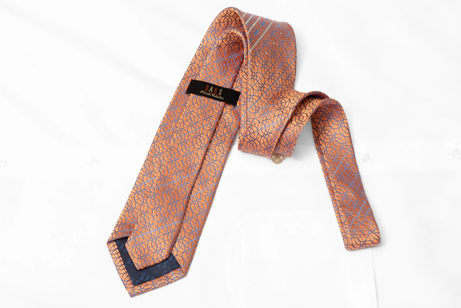 Blue Interlocking Circles On Peach Orange Rhinestone Silk Tie With Sparkles - Image 3