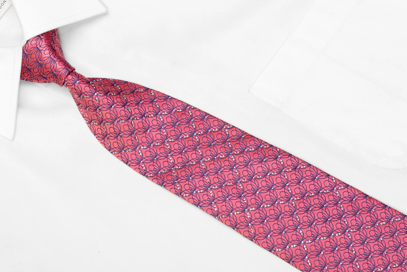 Blue Interlocking Ornate On Pink Rhinestone Necktie With Sparkles - Image 2