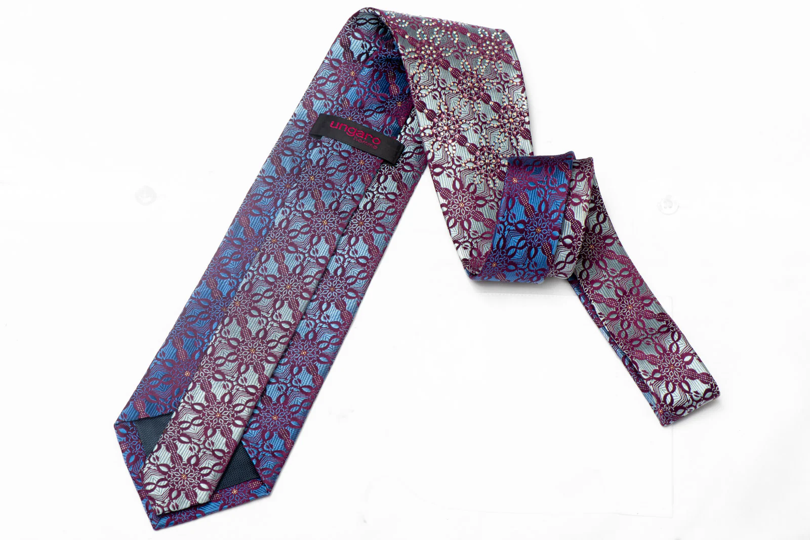 Blue Marrakesh On Purple Rhinestone Silk Tie With Silver Sparkles - Image 3