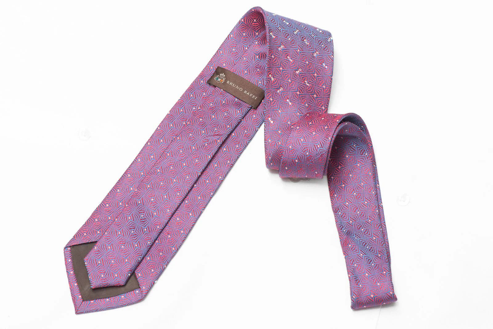 Blue Pink Geometric Rhinestone Silk Necktie With Silver Sparkles - Image 2