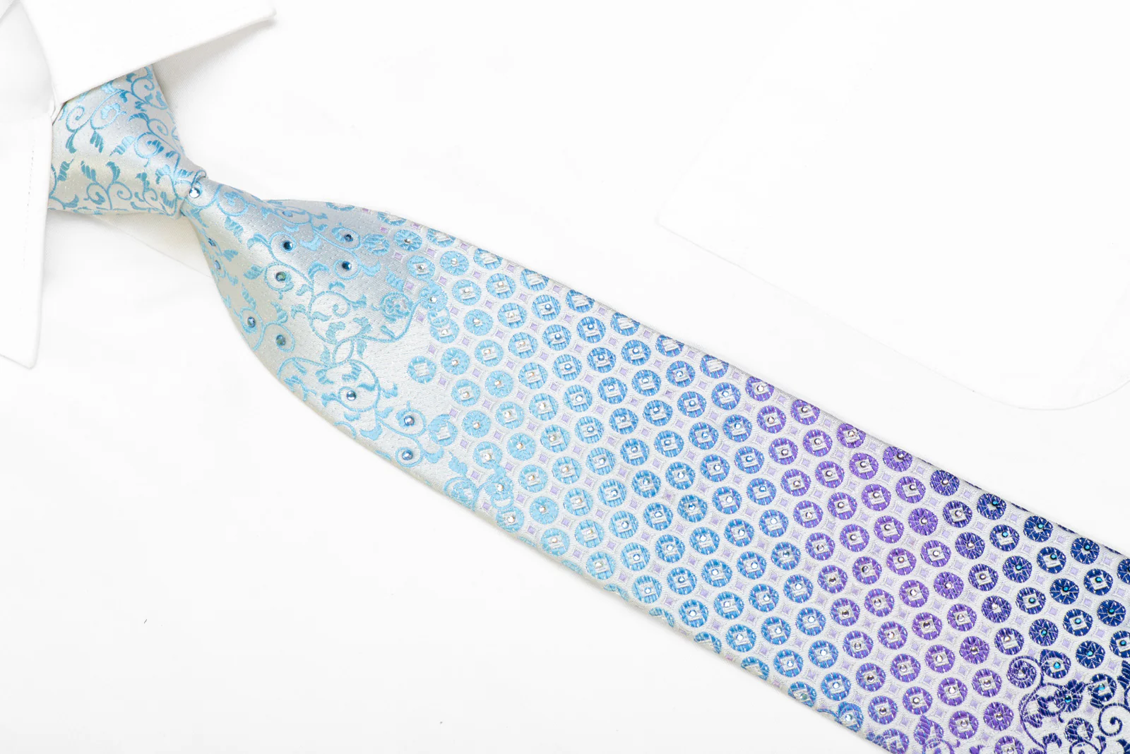 Blue Purple Acanthus Scrolls & Geometric On Pale Blue Rhinestone Necktie - Image 2