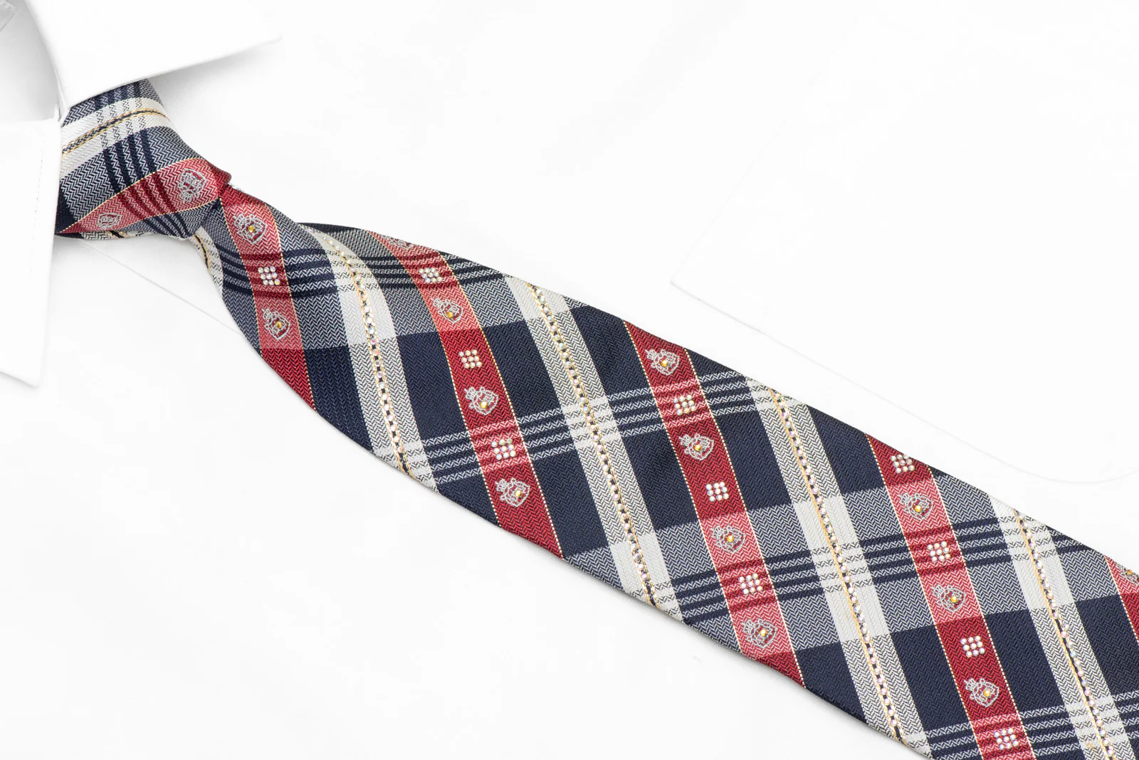 Blue Red Silver Plaid Rhinestone Necktie With Silver Sparkles - Image 2
