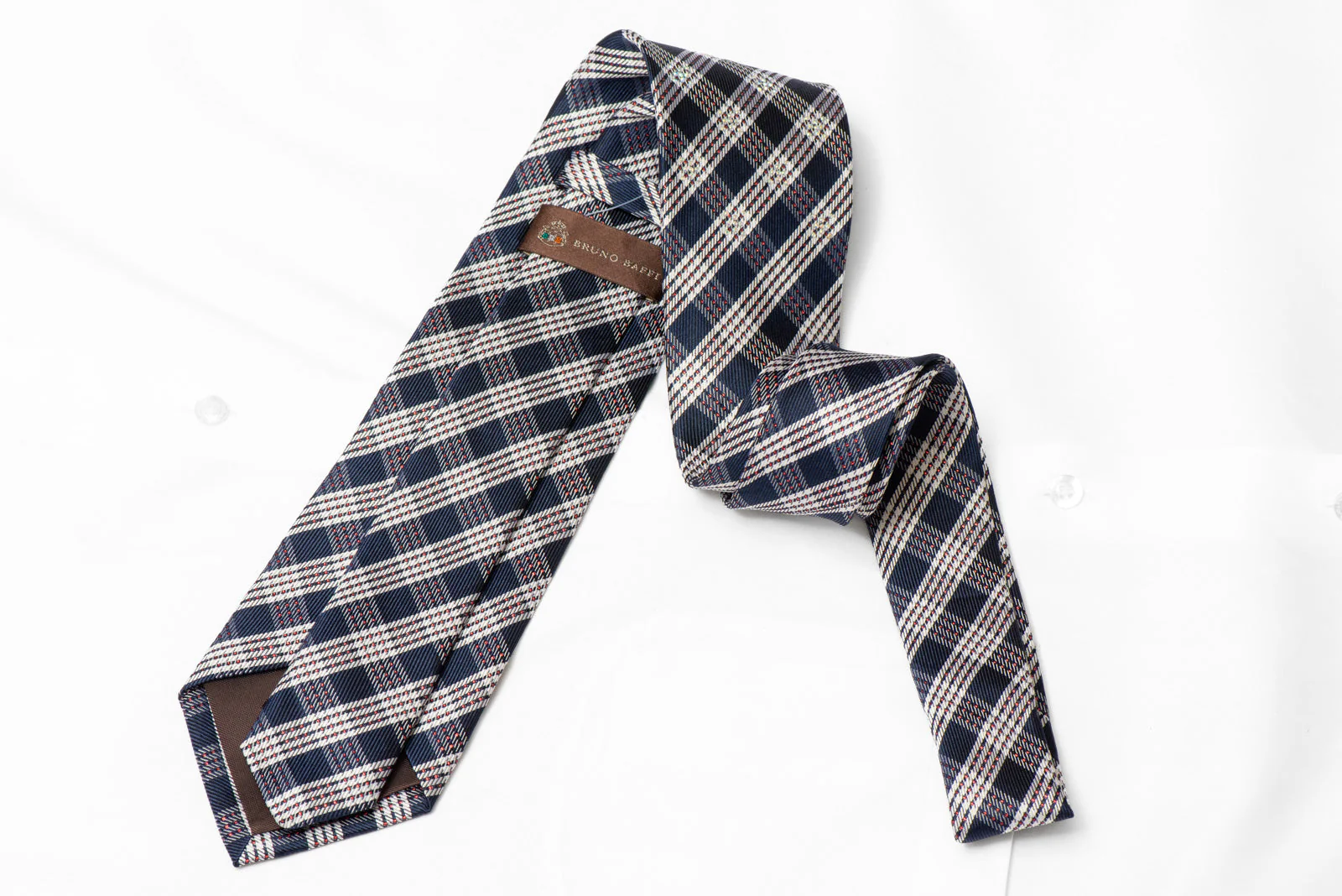 Blue Silver Plaid Rhinestone Silk Tie With Red Sparkles - Image 3
