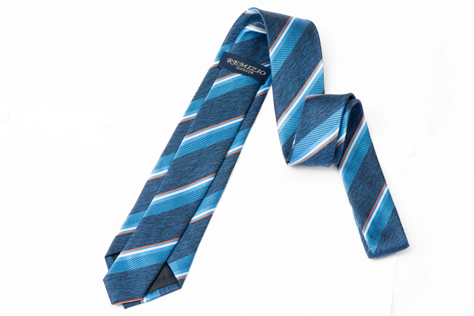 Blue Striped Mens Silk Skinny Tie - Image 3
