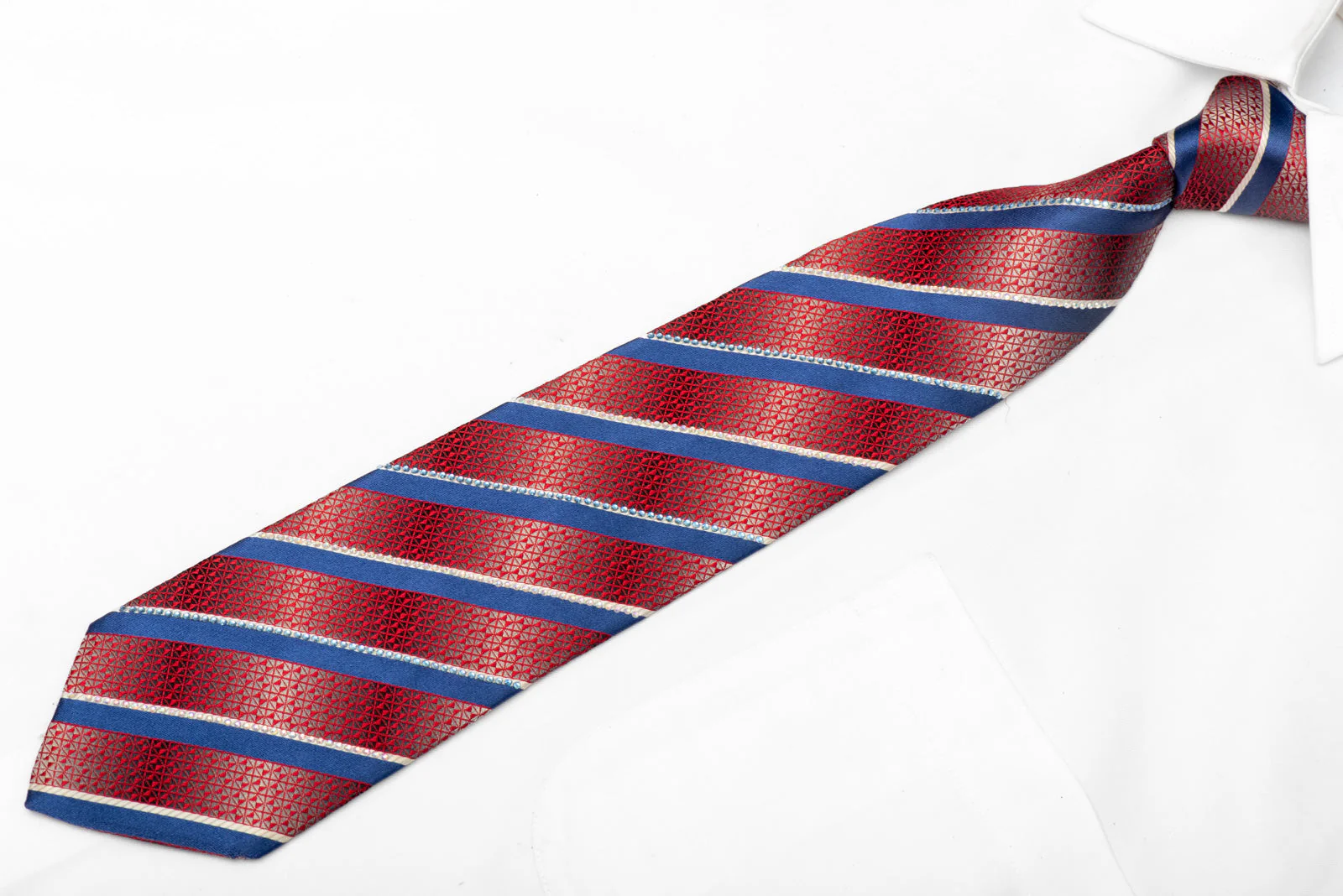 Blue Striped On Red Geometric Rhinestone Crystal Necktie - Image 2