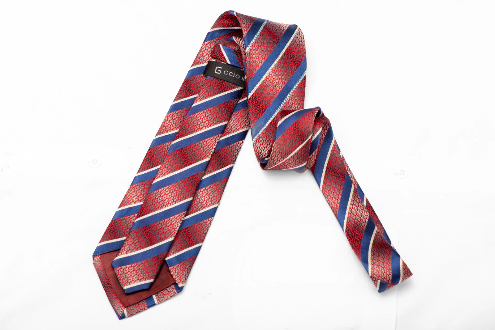 Blue Striped On Red Geometric Rhinestone Crystal Necktie - Image 3