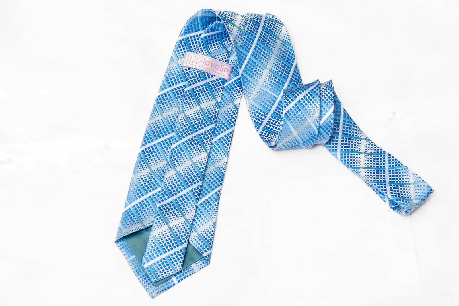Blue Striped On Silver Micro Fiber Rhinestone Necktie With Sparkles - Image 3