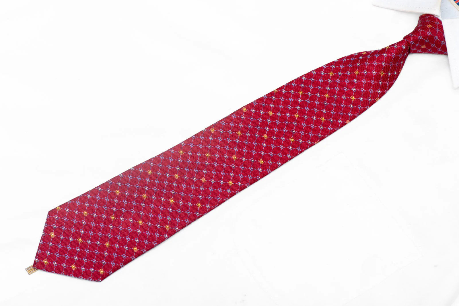 Blue Trellis & Monogram On Red Rhinestone Silk Tie With Silver Sparkles - Image 2