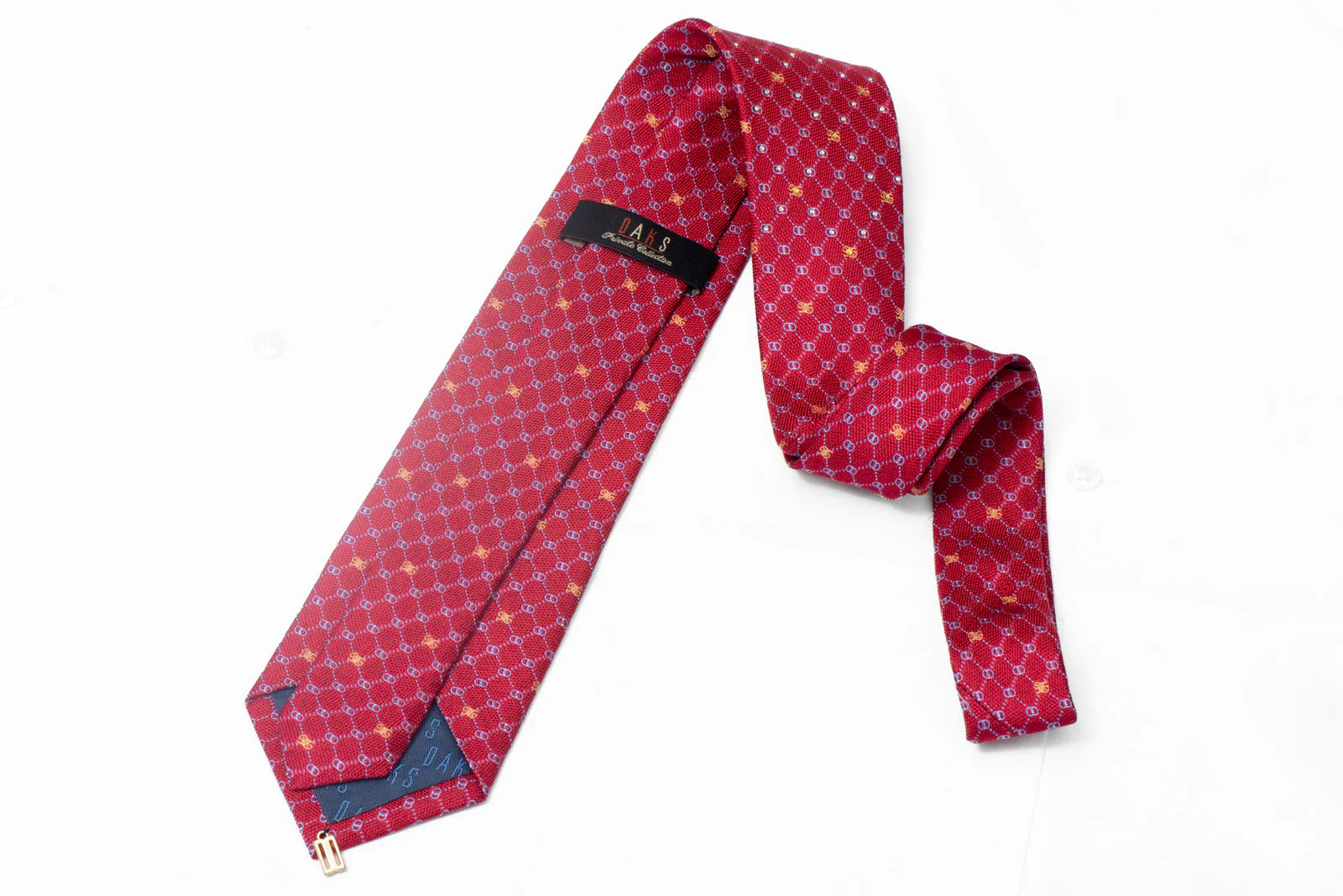 Blue Trellis & Monogram On Red Rhinestone Silk Tie With Silver Sparkles - Image 3
