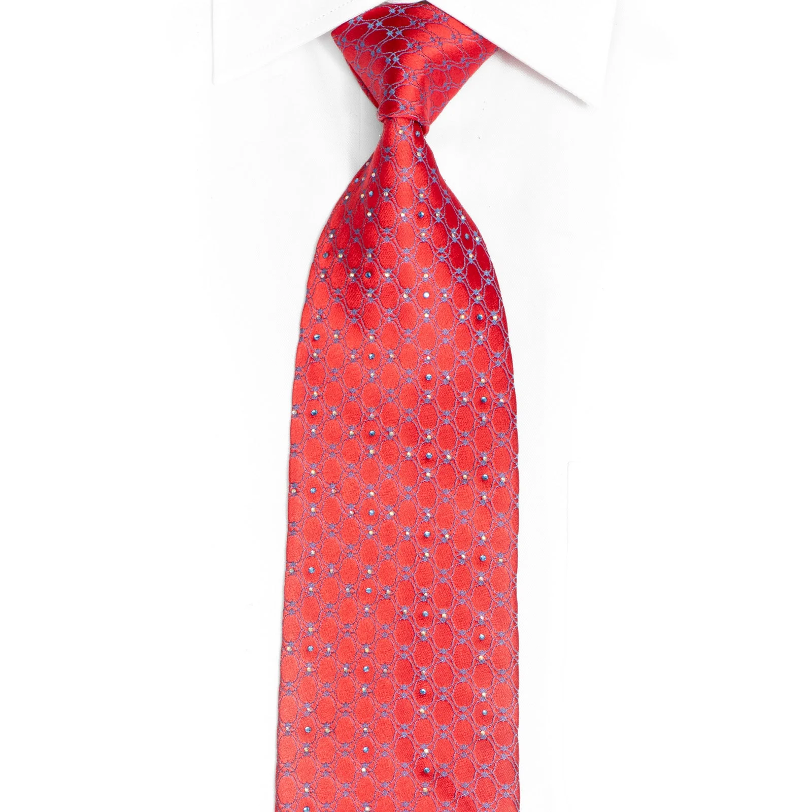 Blue Trellis On Pink Rhinestone Silk Necktie