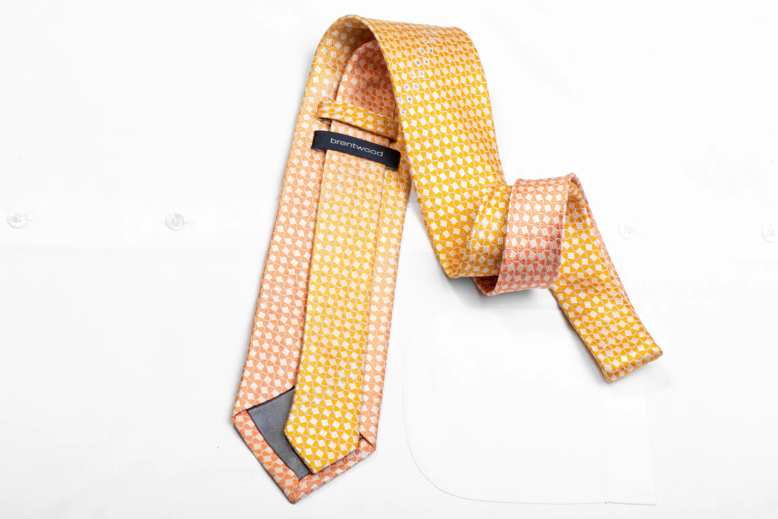 Brentwood Rhinestone Silk Necktie Orange Yellow Geometric With Sparkles - Image 4