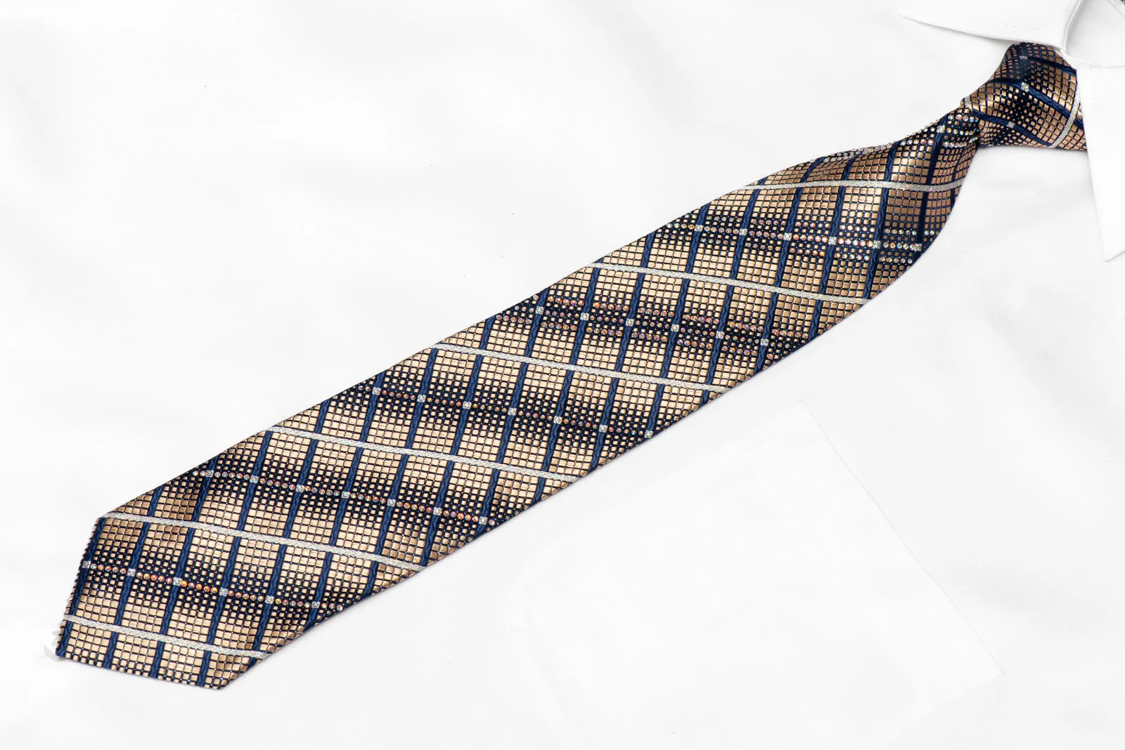 Bronze Blue Silver Striped Rhinestone Tie With Silver Sparkles - Image 2