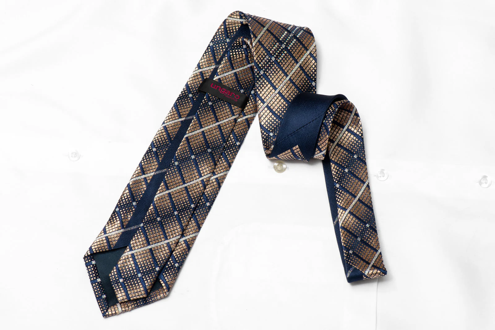 Bronze Blue Silver Striped Rhinestone Tie With Silver Sparkles - Image 3
