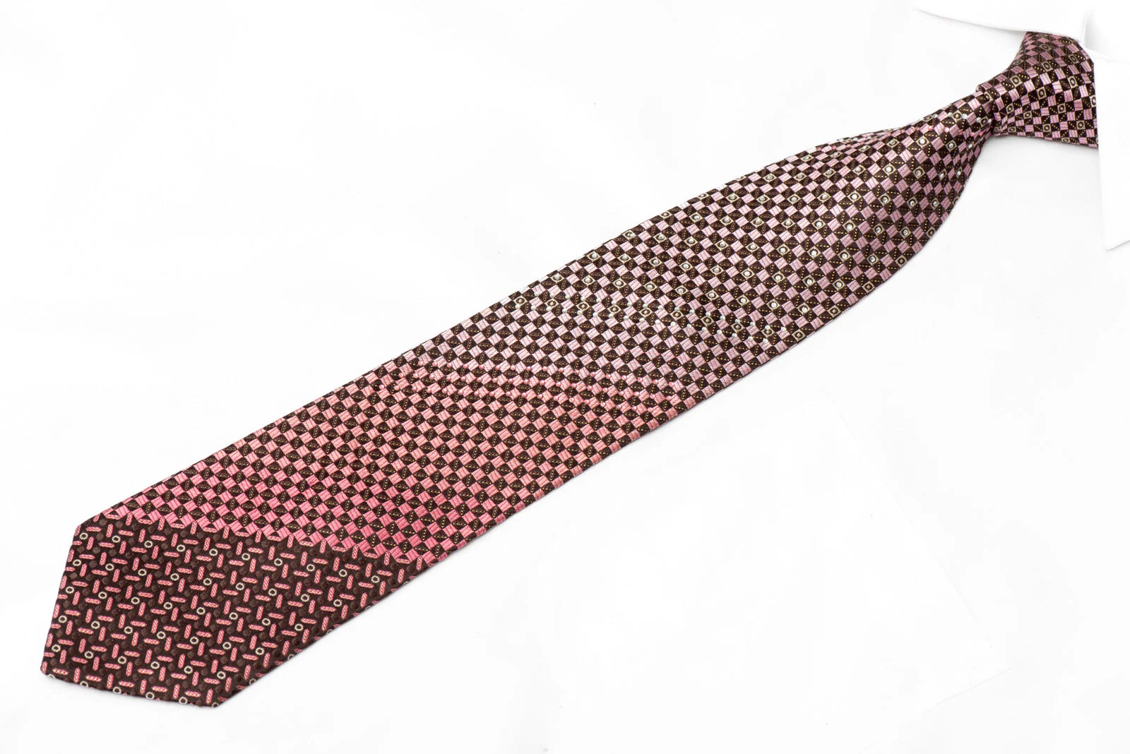Brown Pink Checkered Rhinestone Silk Tie With Silver Sparkles - Image 2