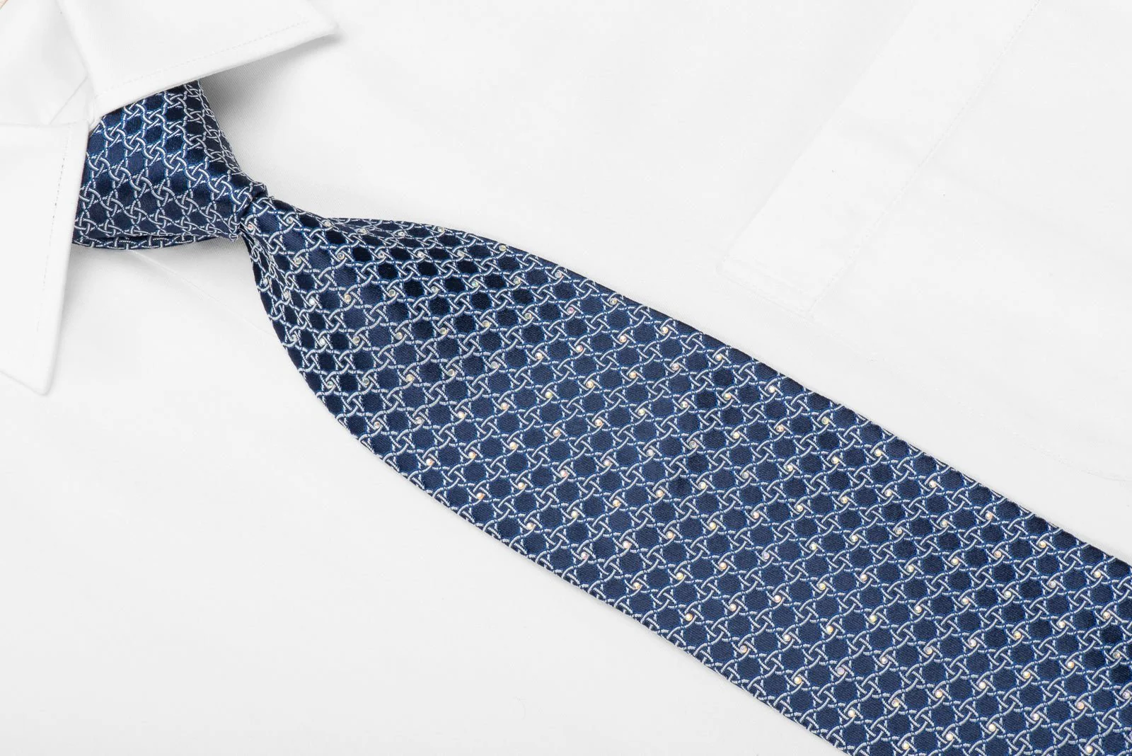 Bruno Baffi Men's Crystal Silk Necktie Silver Chain On Blue Sparkling With Rhinestones - Image 3