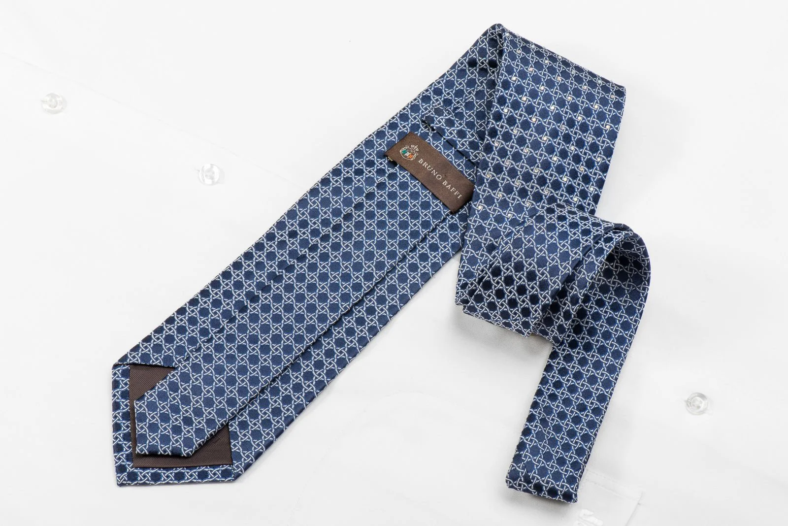Bruno Baffi Men's Crystal Silk Necktie Silver Chain On Blue Sparkling With Rhinestones - Image 4