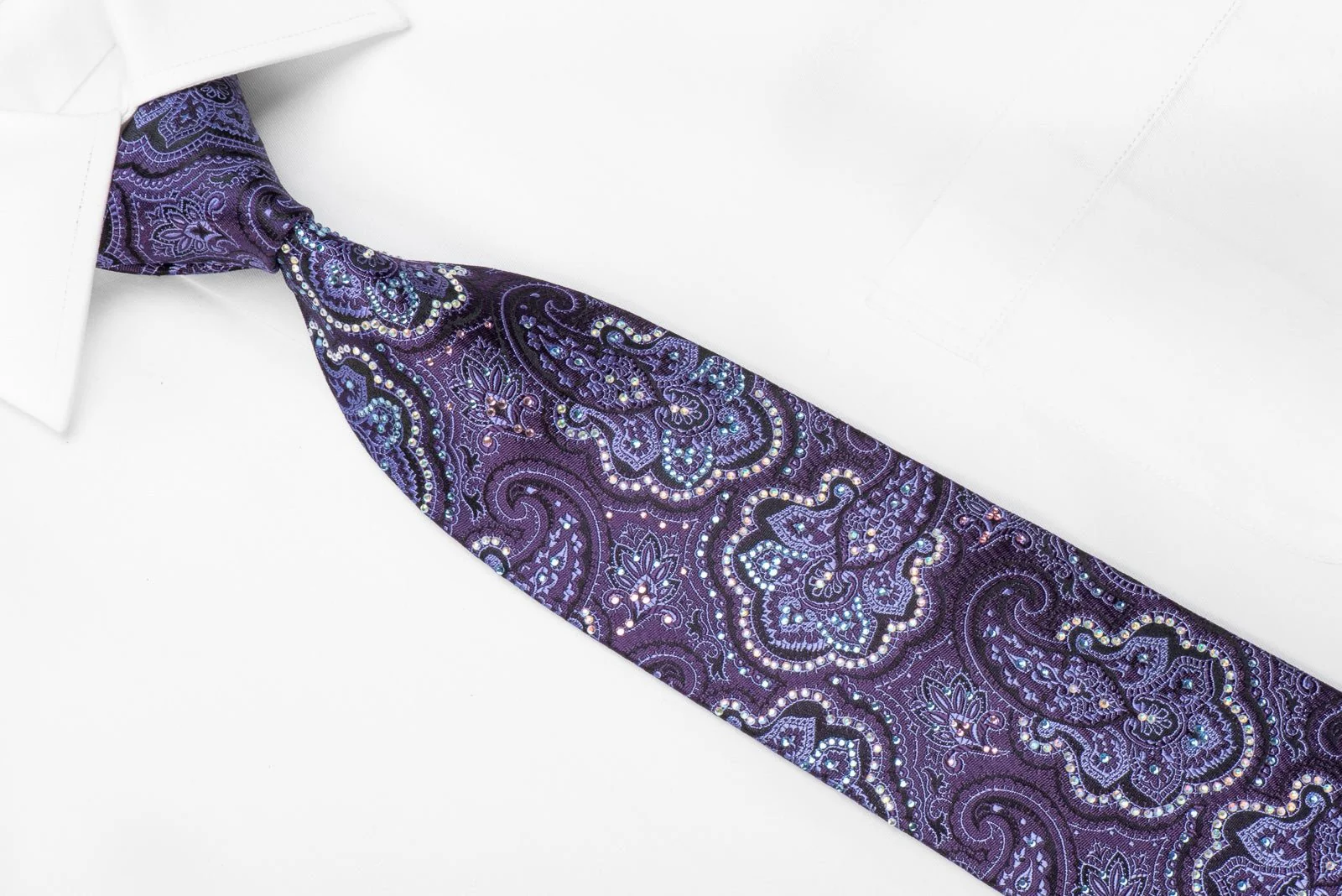 Crystal Silk Tie Anthemion Paisley On Purple With Rhinestones - Image 5