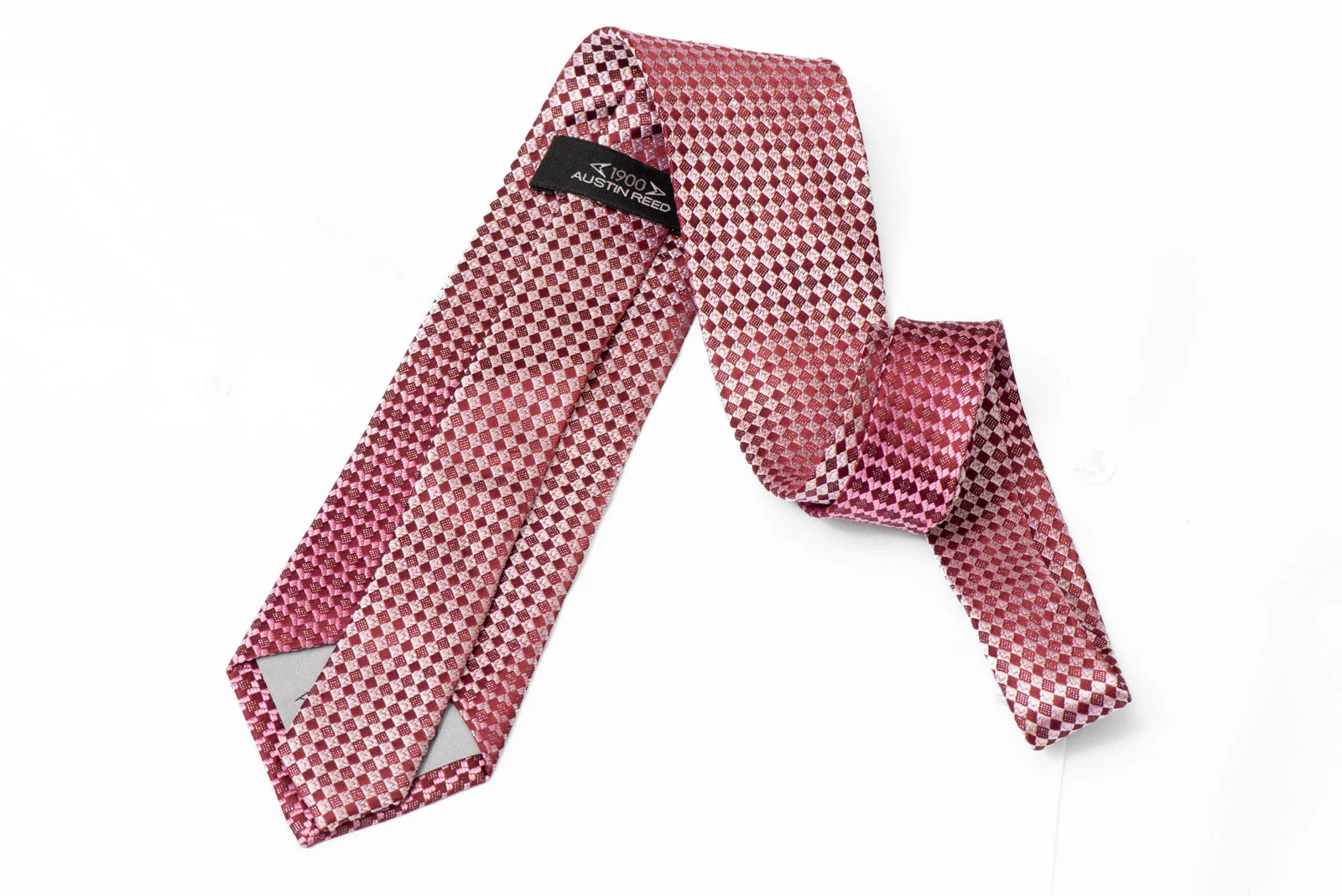 Burgundy Checkered Rhinestone Silk Necktie With Silver Sparkles - Image 3