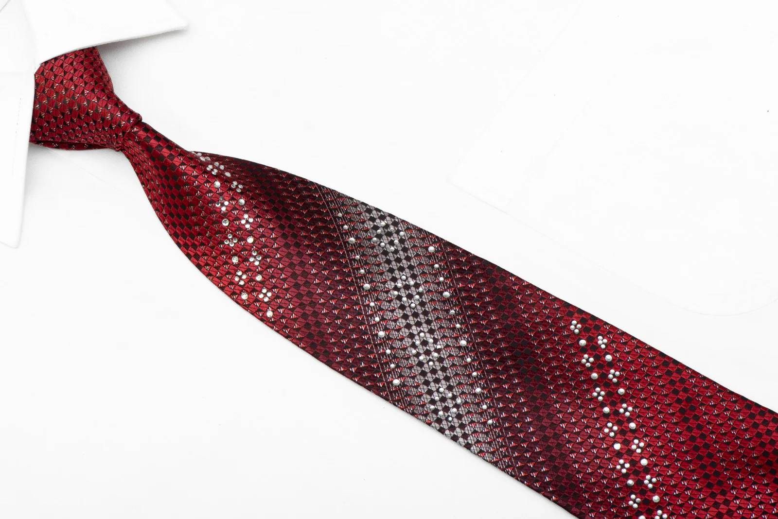 Burgundy Silver Black Checkered & Striped Rhinestone Tie With Silver Sparkles - Image 2
