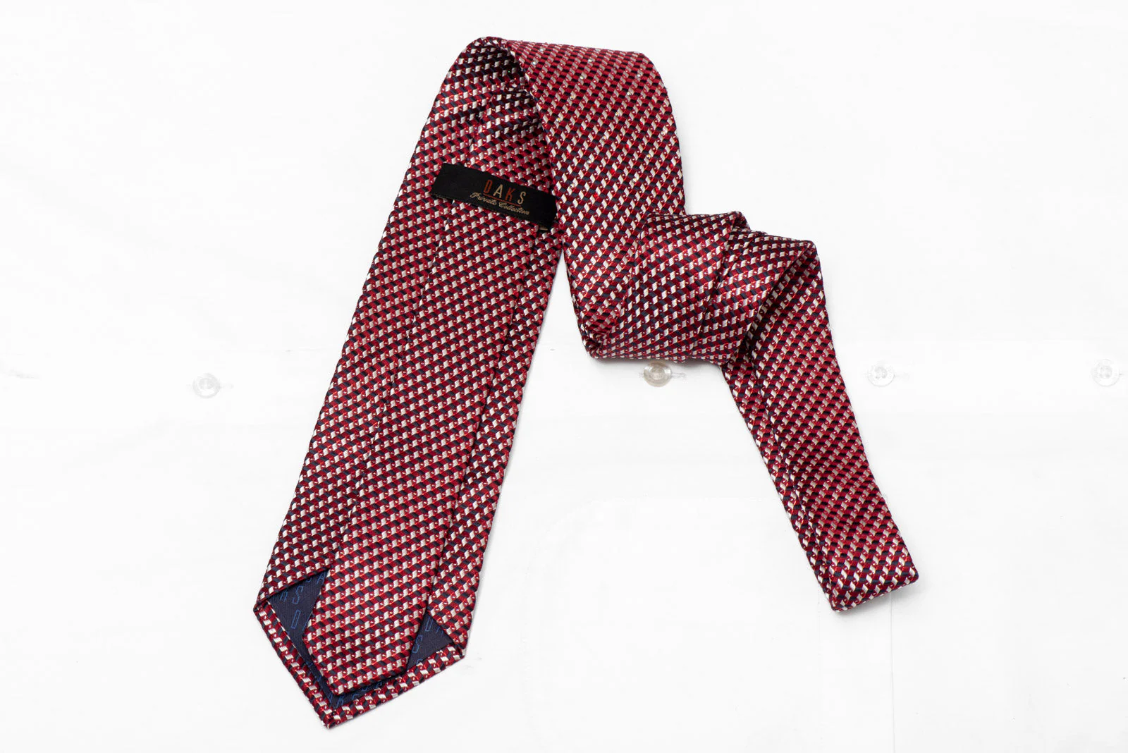 Burgundy Silver Blue Diagonal Micro Checkered Rhinestone Silk Tie With Sparkles - Image 3