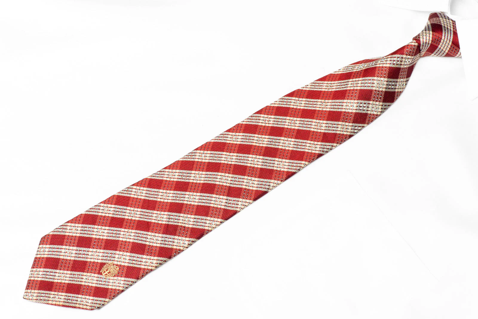 Burgundy Silver Plaid Rhinestone Silk Tie With Blue Sparkles - Image 2