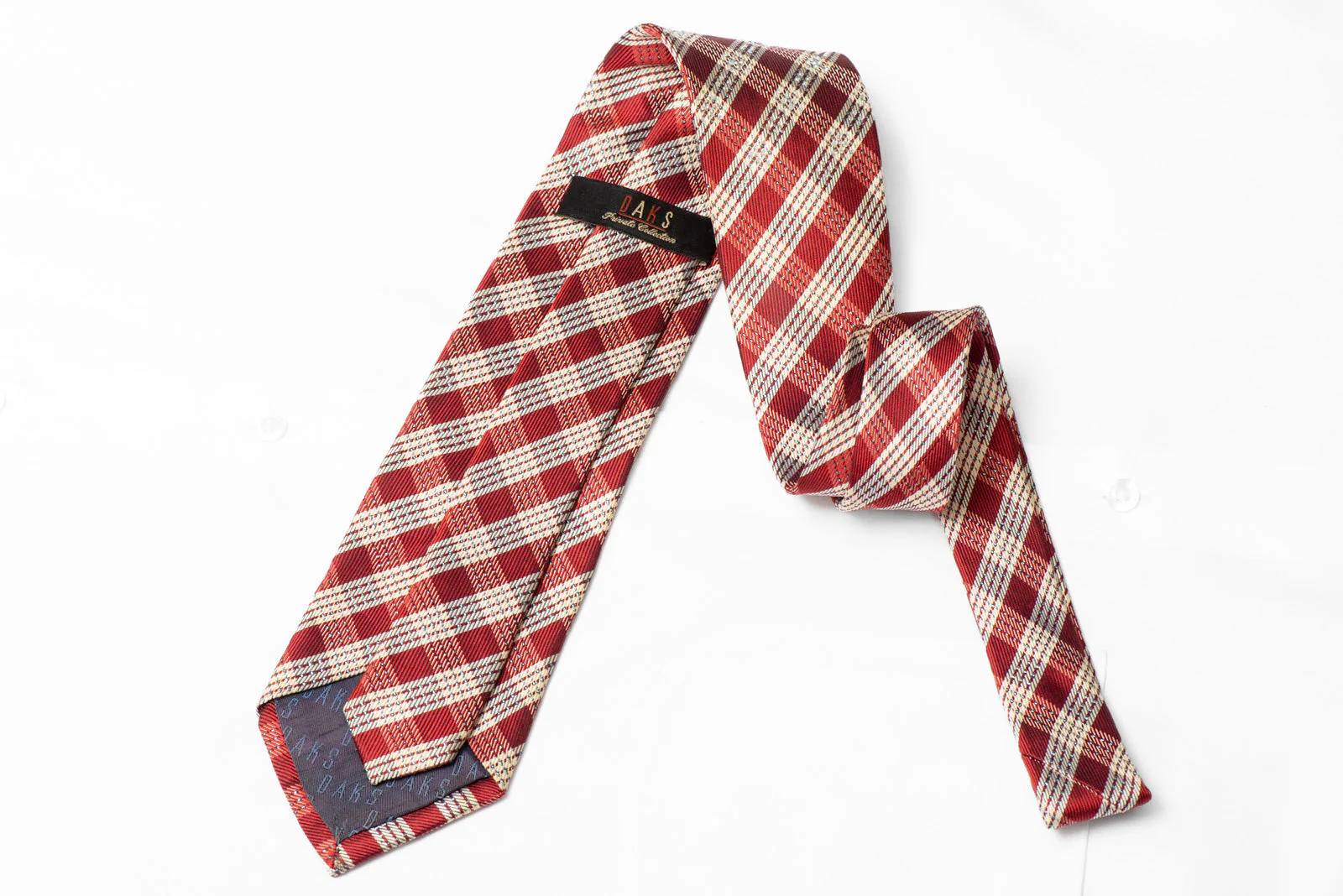 Burgundy Silver Plaid Rhinestone Silk Tie With Blue Sparkles - Image 3