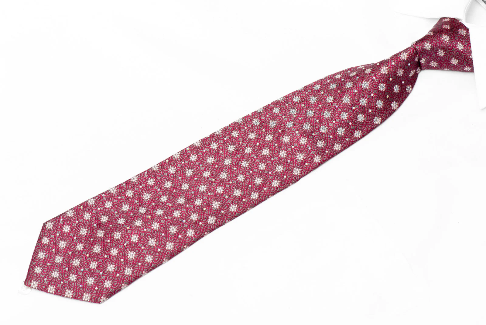 Burgundy Silver Woven Silk Tie with Rhinestones and Silver Sparkles - Image 2