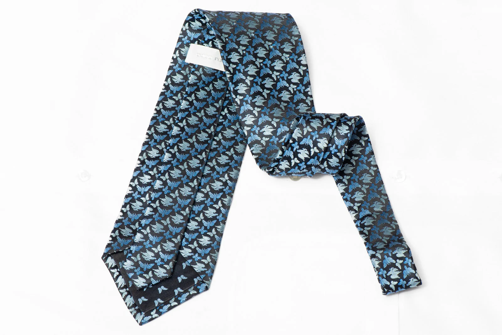 Butterflies On Navy Rhinestone Silk Necktie - Image 3