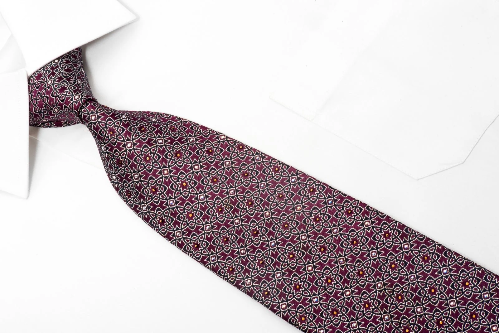 Cabrini Men's Crystal Tie Arabesque On Burgundy Sparkling With Rhinestones - Image 3