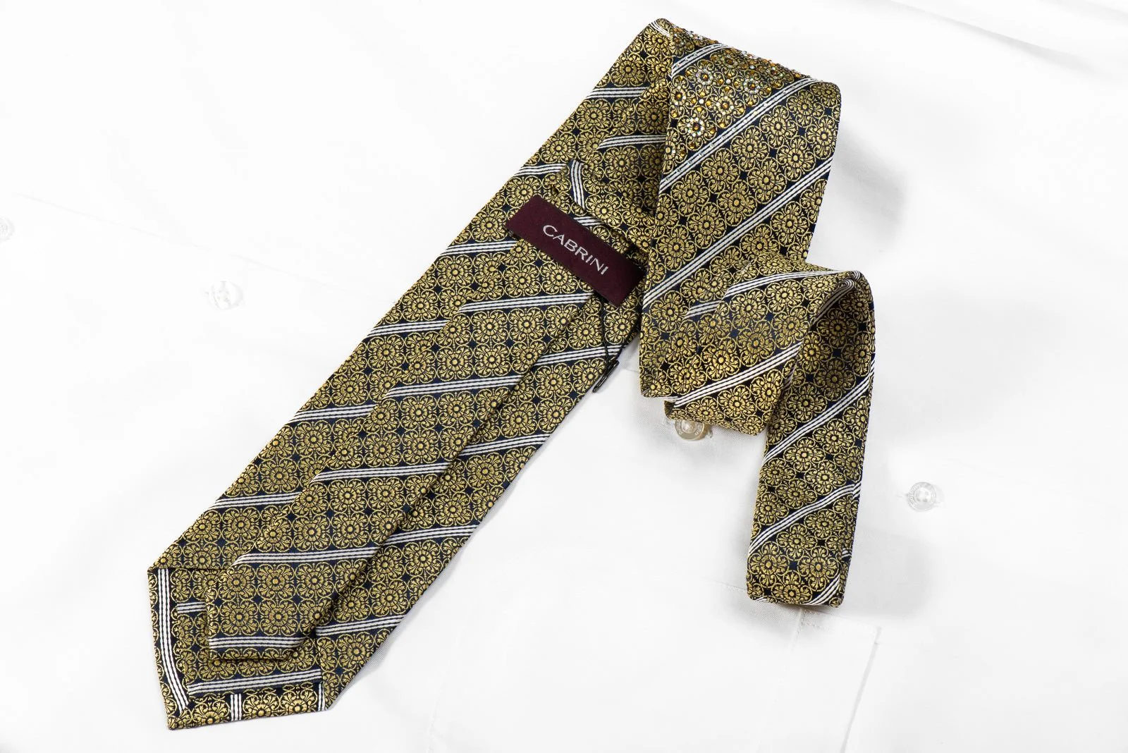 Cabrini Men's Crystal Tie Gold Cartouche Silver Striped On Navy With Gold Sparkles - Image 4