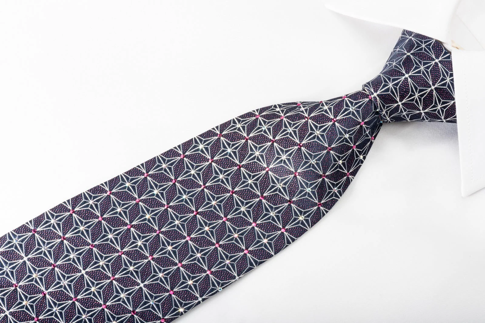 Silver Trellis On Navy Rhinestone Silk Necktie With Purple Sparkles - Image 5