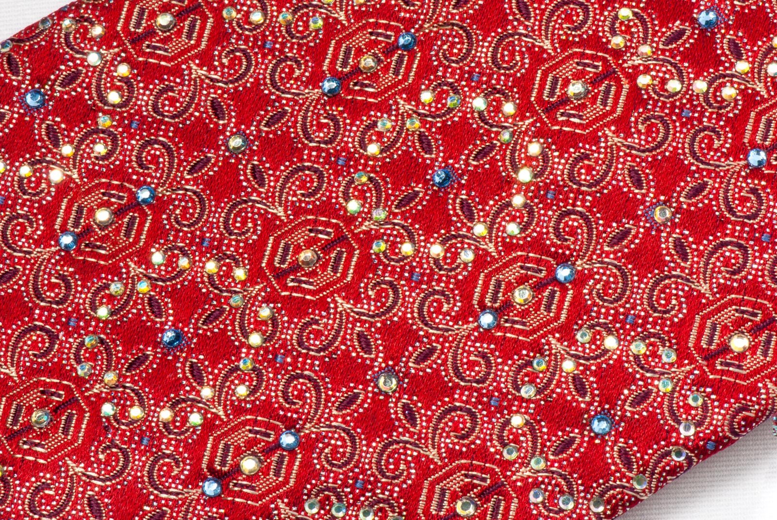 Cabrini Rhinestone Silk Tie Fleur De Lis Motif On Red With Silver Sparkles - Image 7