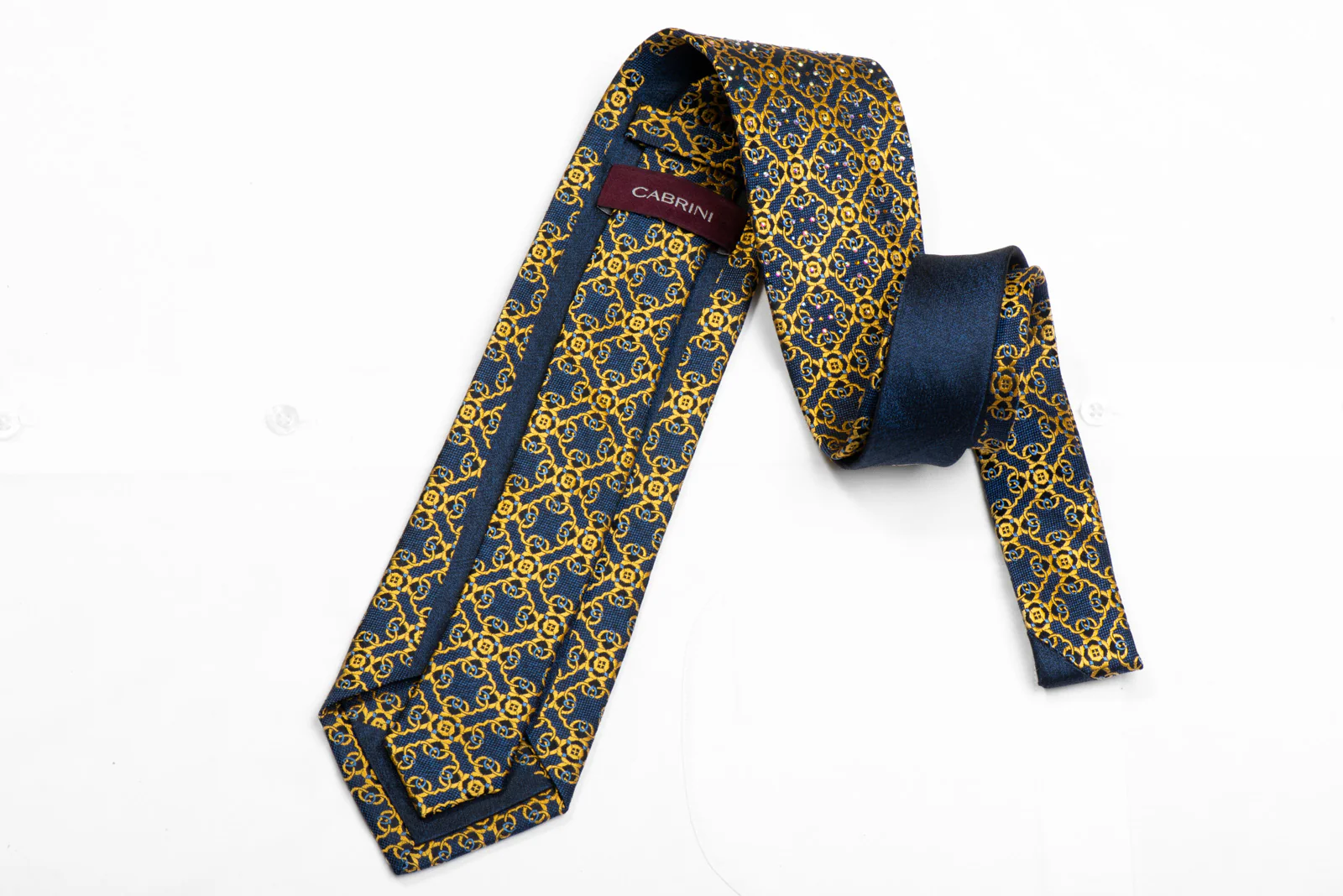 Cabrini Silk Necktie Yellow Cartouche On Blue - Image 4