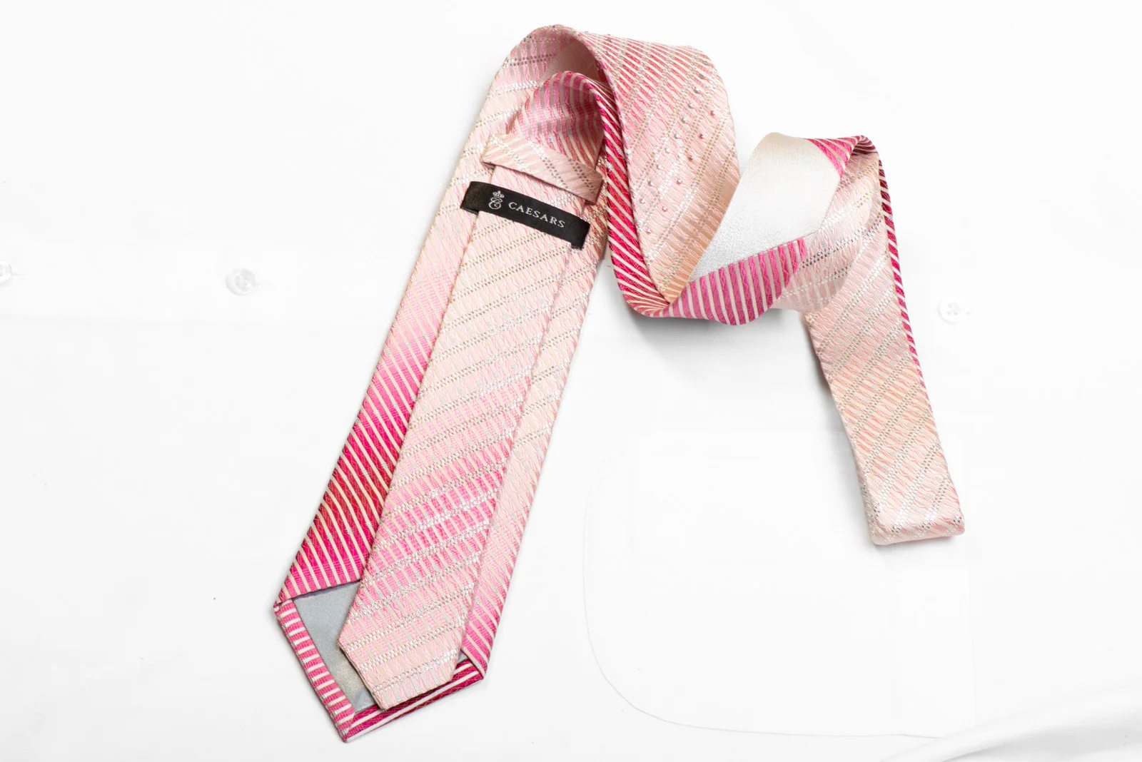 Caesars Pink Striped Rhinestone Silk Necktie With Sparkles - Image 4