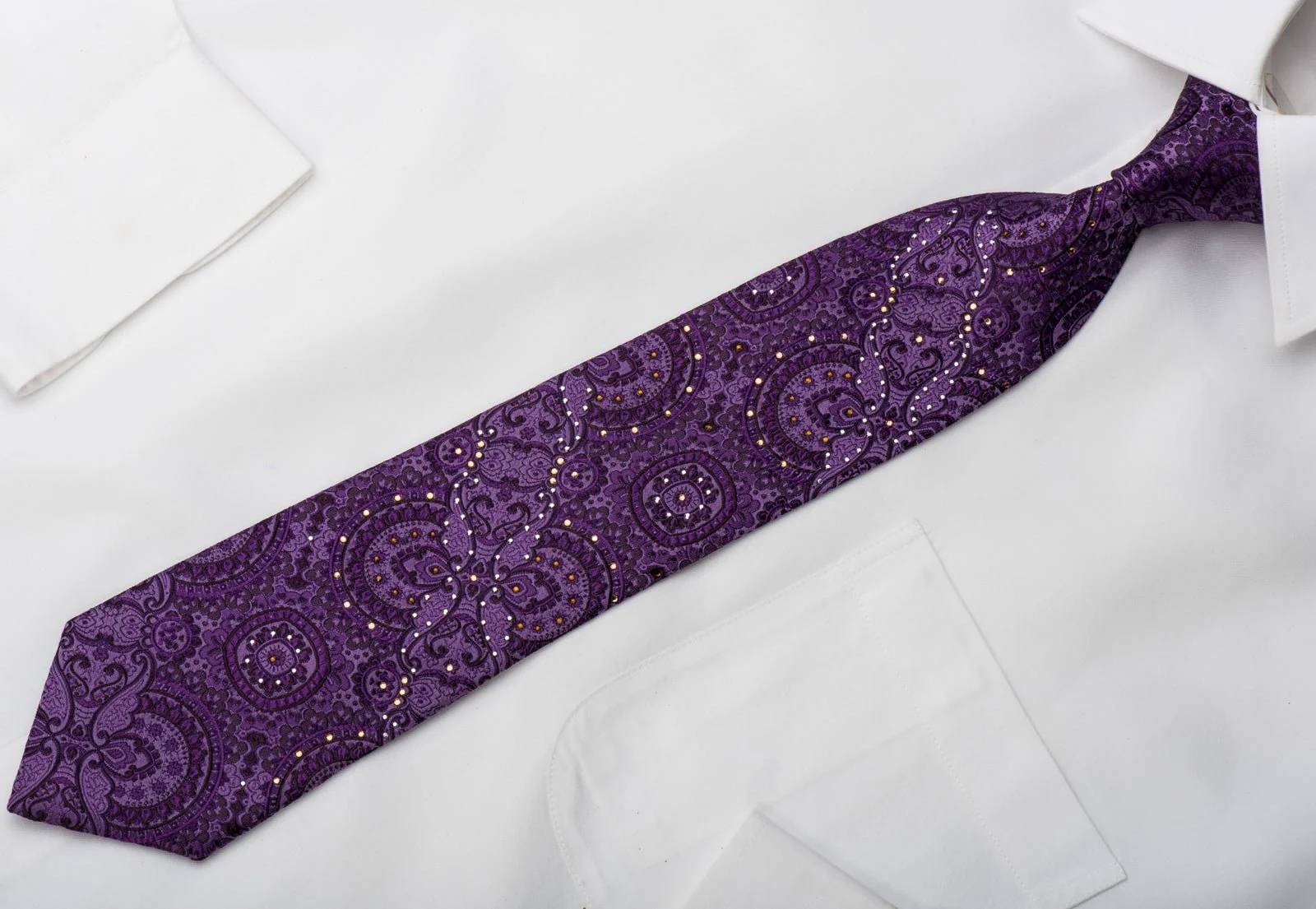Caesars Silk Necktie Anthemion On Purple Sparkling With Rhinestones - Image 4