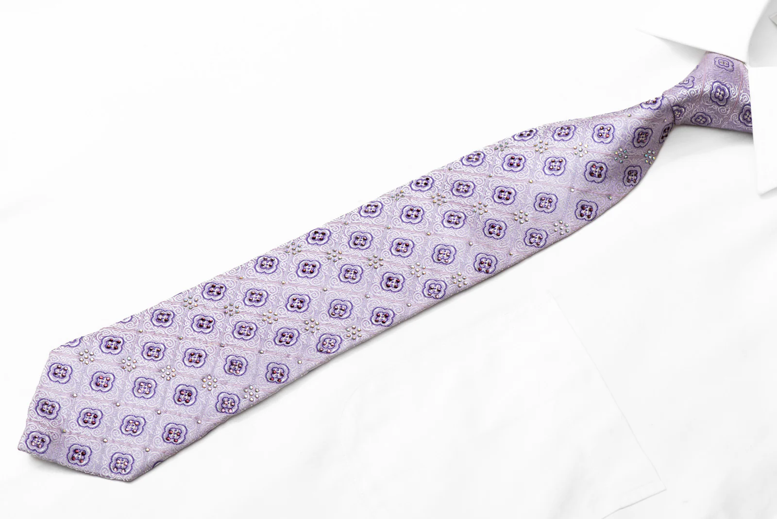 Cartouche On Mauve Rhinestone Silk Necktie With Silver Sparkles - Image 3