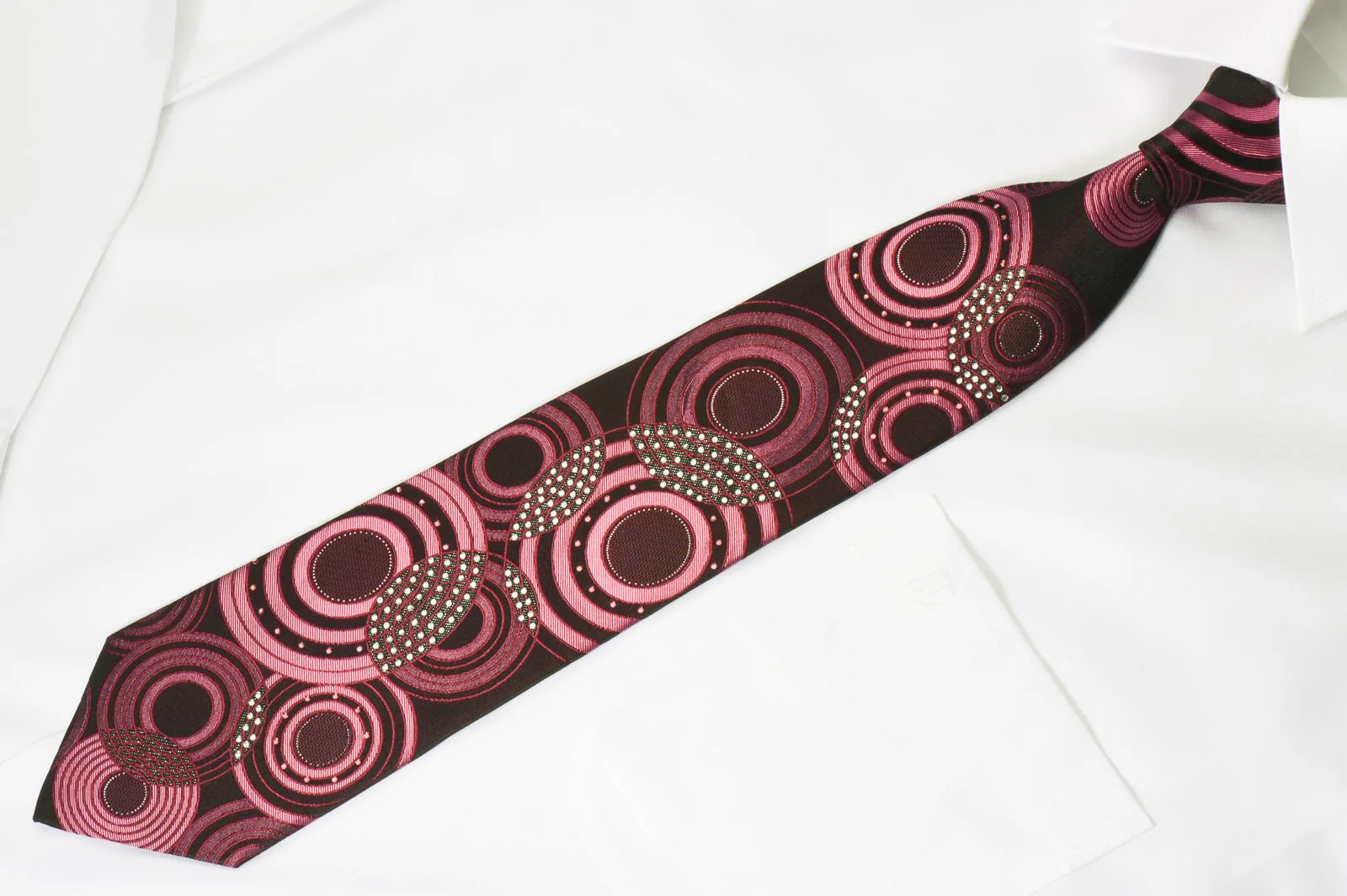 Carven Rhinestone Necktie Geometric Circles On Purple With Silver Sparkles - Image 4