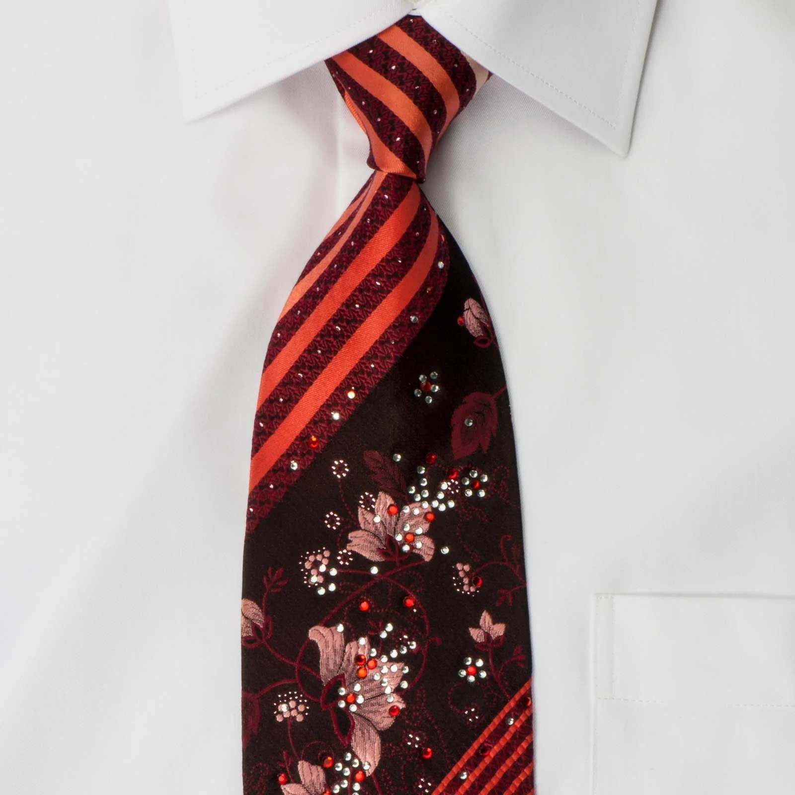 Charles de Alma Crystal Rhinestone Necktie Floral & Stripes On Burgundy With Sparkles - Image 5