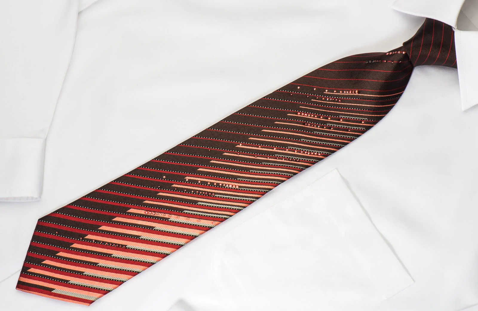 Charles Jourdan Rhinestone Necktie Orange Striped On Dark Brown With Silver Sparkles - Image 3