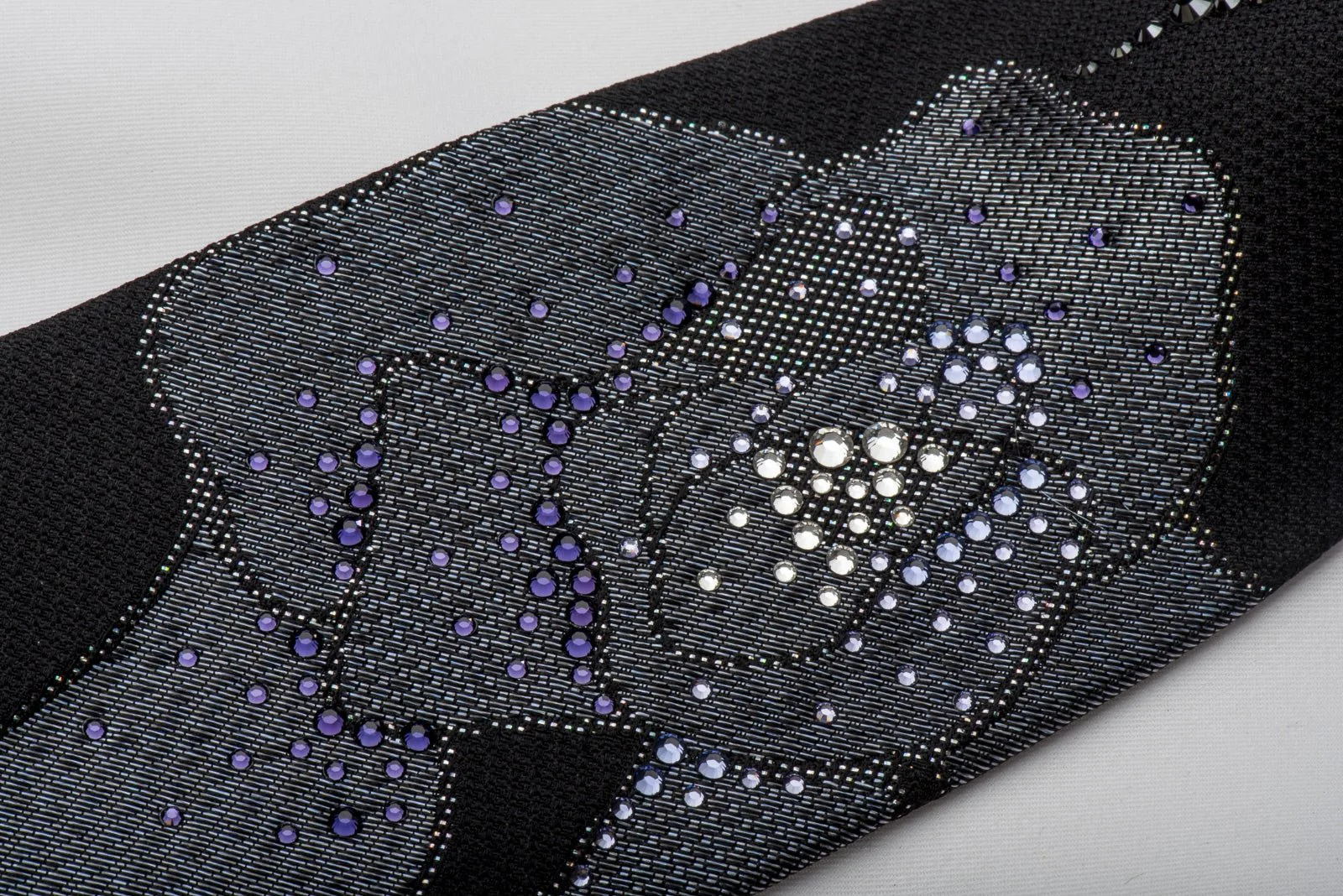 Charles Jourdan Rhinestone Silk Necktie Floral On Balck With Silver Sparkles - Image 6