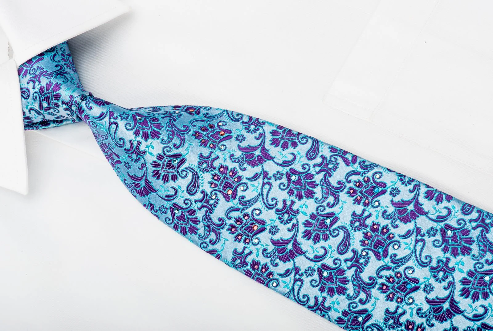 Charles Jourdan Rhinestone Silk Necktie Purple Anthemion On Blue - Image 6