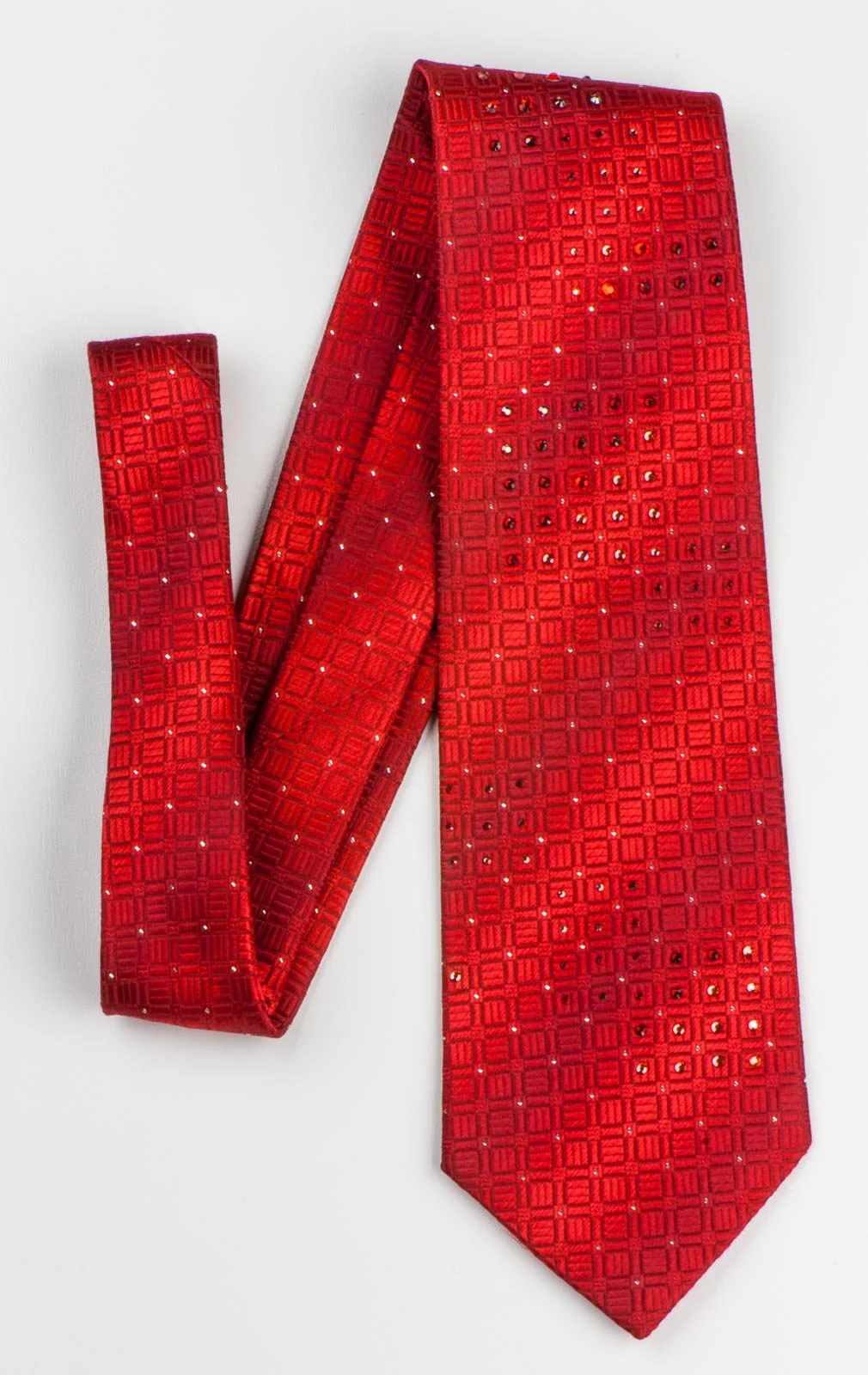 Charles Jourdan Silk neck Tie Woven Trellis On Graduating Red With Rhinestones - Image 4