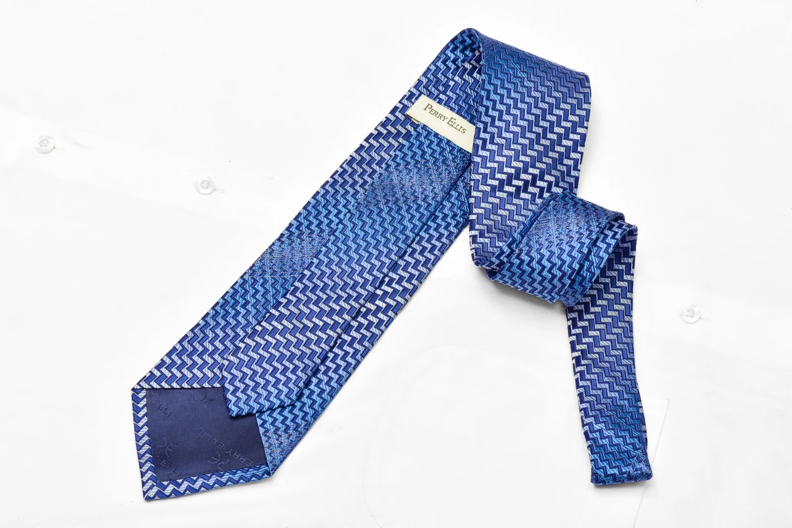 Chevron Striped On Blue Rhinestone Silk Necktie With Silver Sparkles - Image 3