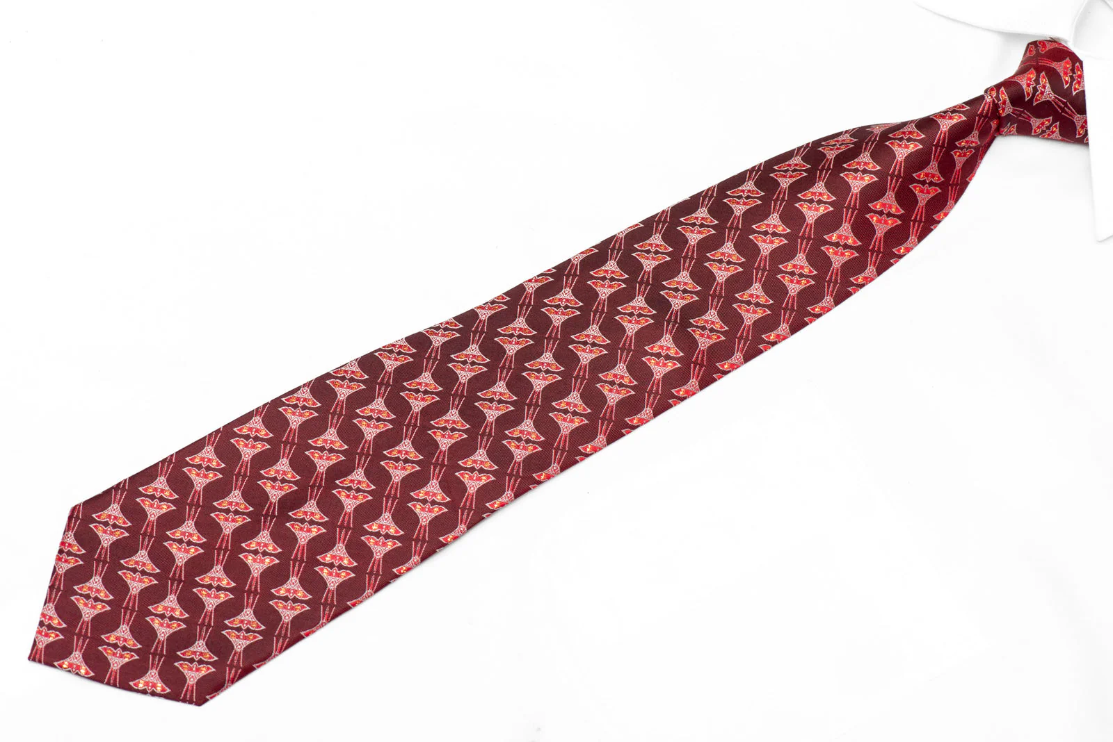 Chignon Pattern On Burgundy  Silk Tie With Gold Sparkles - Image 2