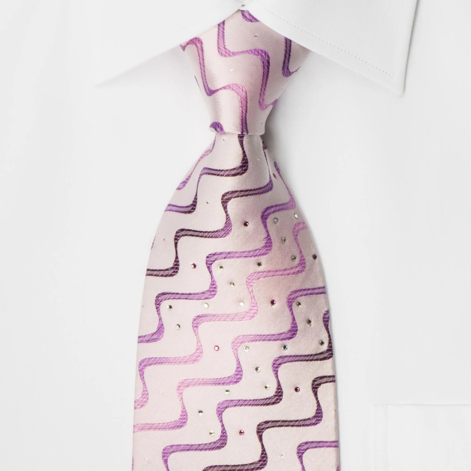 Christian Aujard Crystal Rhinestone Tie Waves On Pink With Silver Sparkles - Image 2